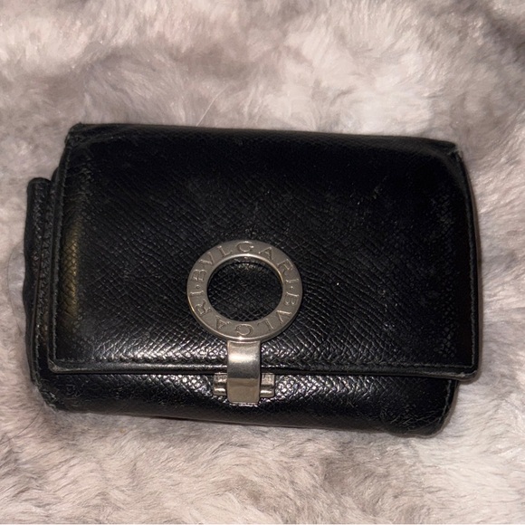 Bulgari Black Leather Clutch with Silver Snap clip for front closure. - Picture 4 of 11